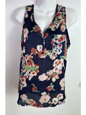 Women Hale Bob Sleeveless Navy Floral Blouse Size S